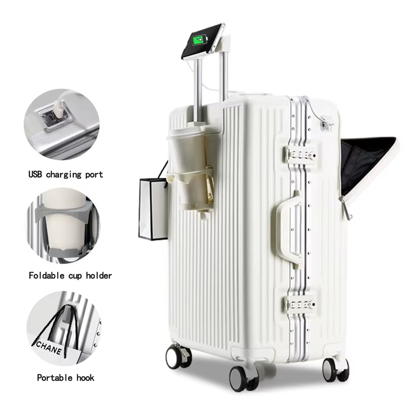 Wholesale 2026 PC Aluminium Frame Luggage 26 Inch 2 Pcs Set Metal Trolley Bags Carry-Ons 20 Inch Front-Opening Multi-Functional