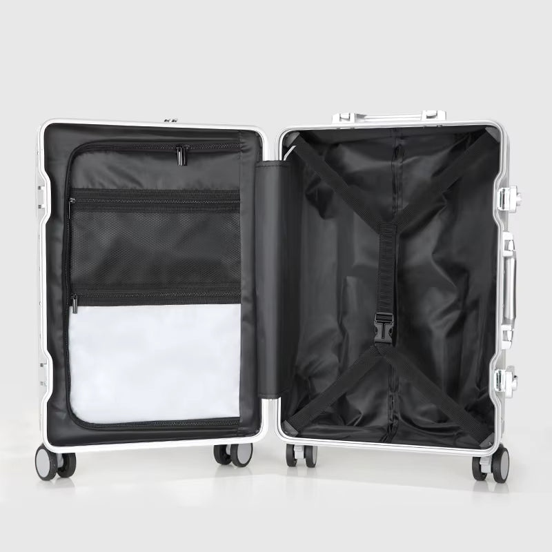 Wholesale 2026 PC Aluminium Frame Luggage 26 Inch 2 Pcs Set Metal Trolley Bags Carry-Ons 20 Inch Front-Opening Multi-Functional