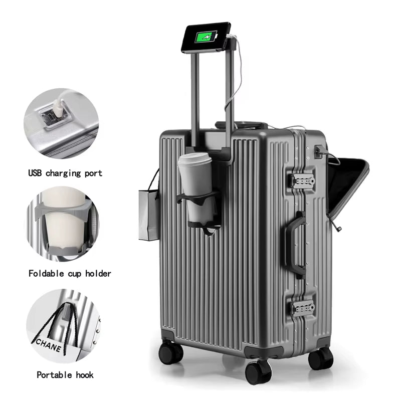 Wholesale 2026 PC Aluminium Frame Luggage 26 Inch 2 Pcs Set Metal Trolley Bags Carry-Ons 20 Inch Front-Opening Multi-Functional