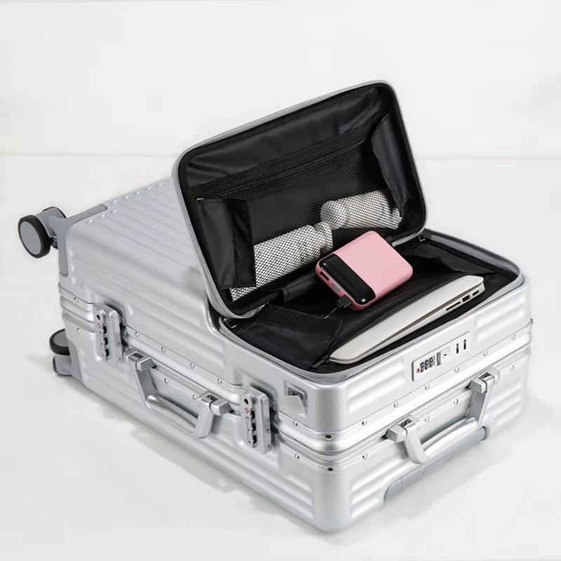 Wholesale 2026 PC Aluminium Frame Luggage 26 Inch 2 Pcs Set Metal Trolley Bags Carry-Ons 20 Inch Front-Opening Multi-Functional