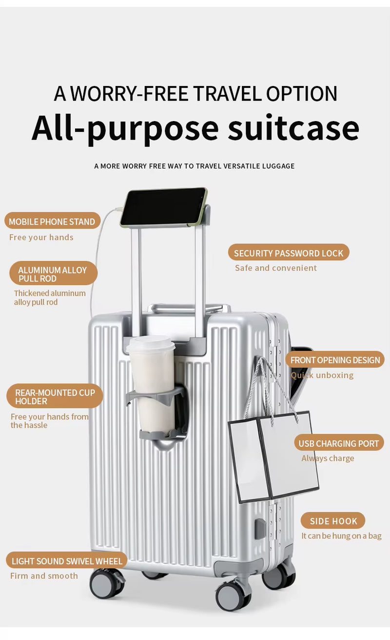 Wholesale 2026 PC Aluminium Frame Luggage 26 Inch 2 Pcs Set Metal Trolley Bags Carry-Ons 20 Inch Front-Opening Multi-Functional